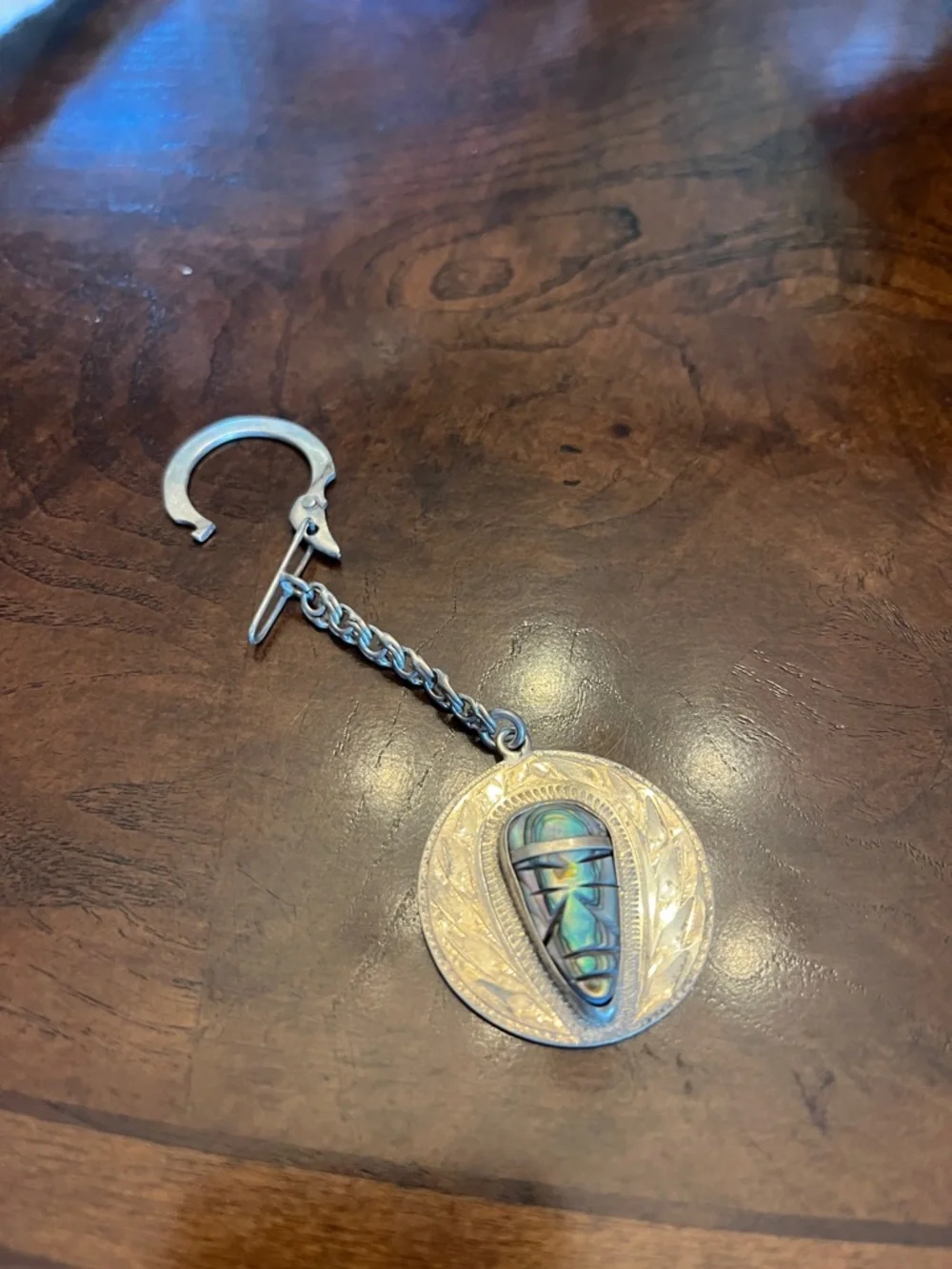 925 Sterling Silver Vintage Mexican Abalone Shell/Mayan Calander